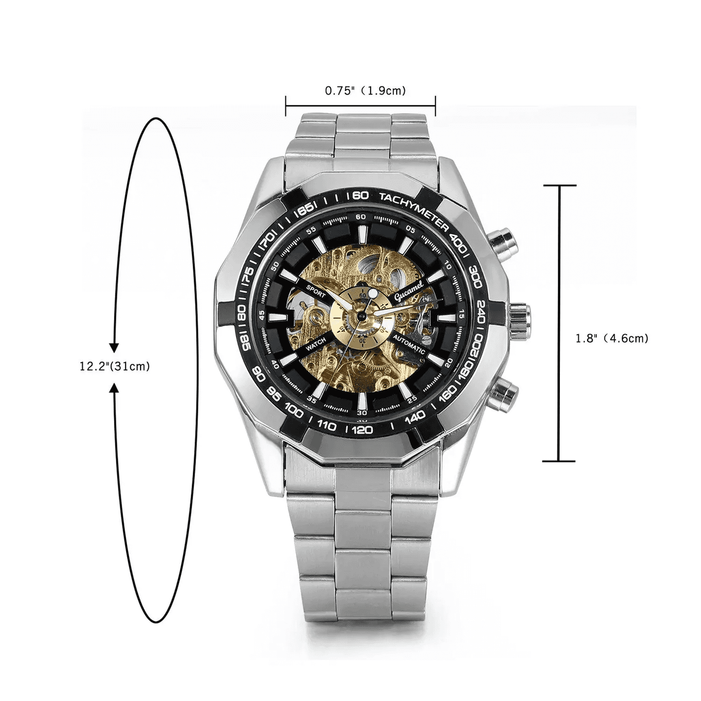 Men's Skeleton Automatic Mechanical Watch – Business & High-End Edition. Stainless Steel Band, Waterproof, Gold-Tone Dial, Self-Winding Analog Watch for Daily Wear. A Refined Gift for Him.