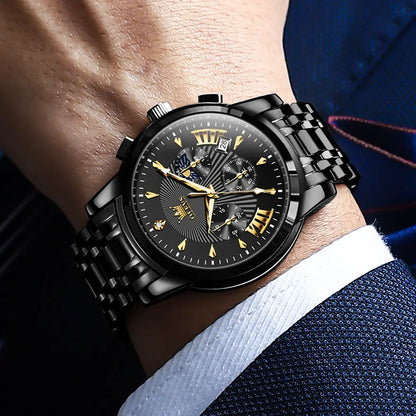 OLEVS Men's Watch Chronograph Business Dress Quartz Stainless Steel Water Resistant Luminous Date Wristwatch