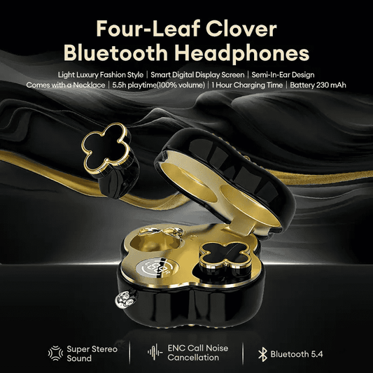 Four-Leaf Clover Wireless Earbuds with Bluetooth 5.4, Stable Connection, ENC Call Noise Cancellation, Super Stereo Sound, Luxury Retro Jewelry-Style Design for Women, Elegant Charging Case, Compatible with Android & iOS, Ideal Gift for Girls