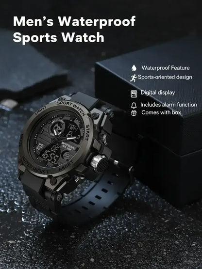 Men's Sportive Digital Watch, Fashionable Digital Watch with Luminous Dial & Alarm & Date Display Function, Waterproof Watch for Men with Box, Sporty Waterproof Watch