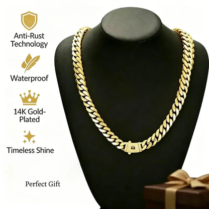 14K Real Gold-Plated Miami Cuban Necklace Waterproof, Fade-Proof Hypoallergenic, The Latest Electroplating Process for Rust Prevention, Miami Link Chain 8mm 20 inch, Hip-Hop Style Fashion Timeless Shine for Every Look men's jewelry