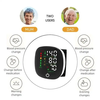 Wrist Blood Pressure Monitor, Rechargeable Digital BP Machine with Heart Rate Detection, LCD Backlit Display, Voice Broadcast, Adjustable Cuff, 99 Reading Memory for 2 Users with Carrying Case – Perfect Wearable Gift for Family and Friends