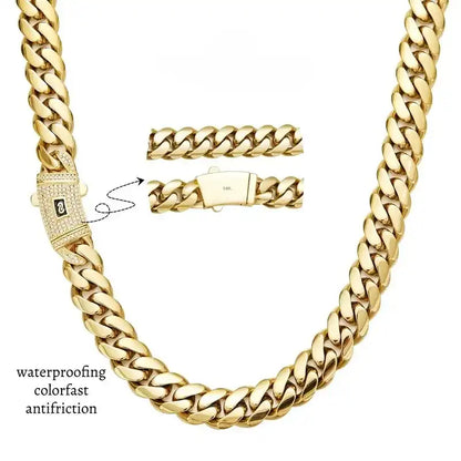 14K Real Gold-Plated Miami Cuban Necklace Waterproof, Fade-Proof Hypoallergenic, The Latest Electroplating Process for Rust Prevention, Miami Link Chain 8mm 20 inch, Hip-Hop Style Fashion Timeless Shine for Every Look men's jewelry