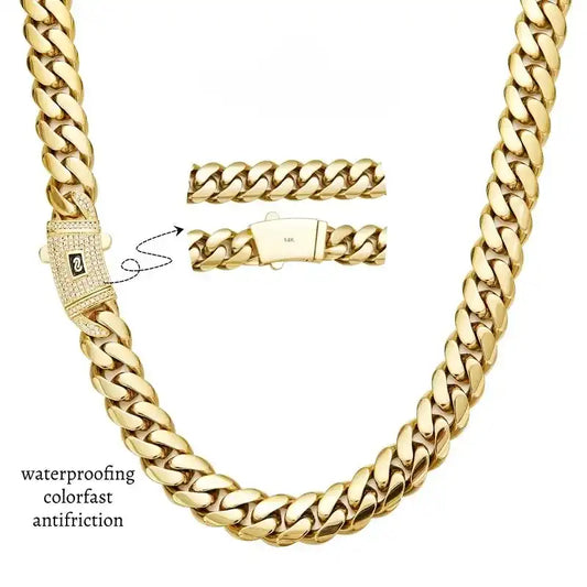 14K Real Gold-Plated Miami Cuban Necklace Waterproof, Fade-Proof Hypoallergenic, The Latest Electroplating Process for Rust Prevention, Miami Link Chain 8mm 20 inch, Hip-Hop Style Fashion Timeless Shine for Every Look men's jewelry