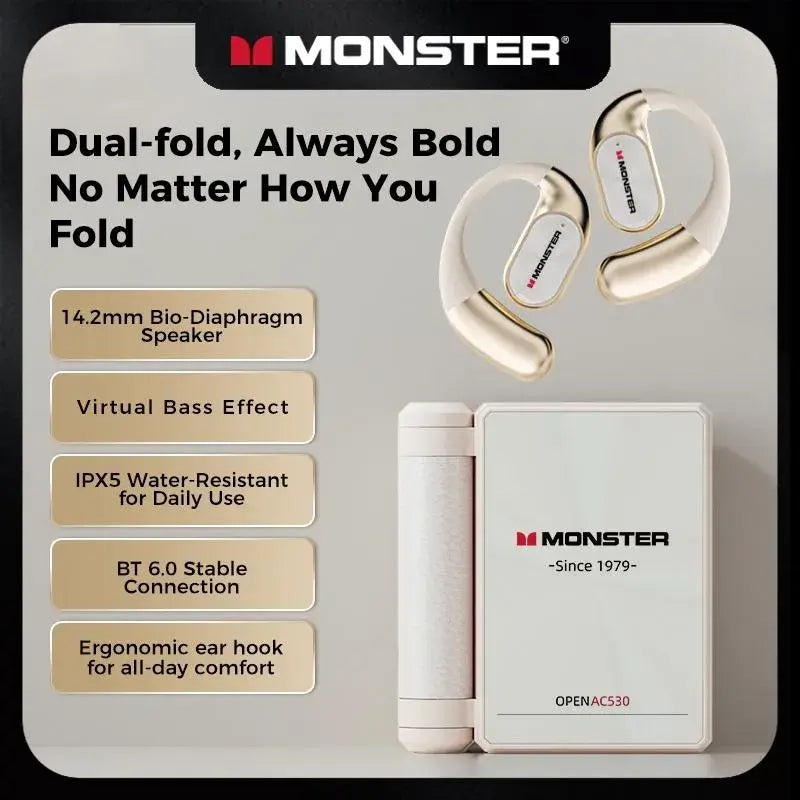 Monster Ear Buds - Headphones Bluetooth with Dual-Fold Design, Noise Isolation - 145H Playtime Wireless Earbuds Bluetooth 6.0, IPX5 Waterproof & Sweatproof Wireless Headphones, Headset Ideal Traveli