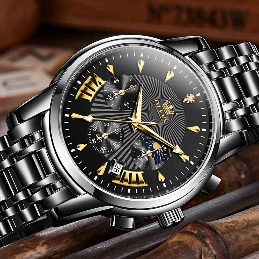 OLEVS Men's Watch Chronograph Business Dress Quartz Stainless Steel Water Resistant Luminous Date Wristwatch
