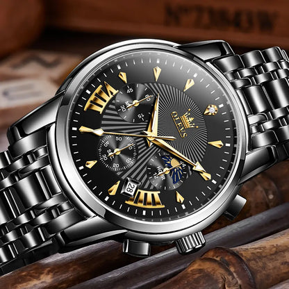 OLEVS Men's Watch Chronograph Business Dress Quartz Stainless Steel Water Resistant Luminous Date Wristwatch