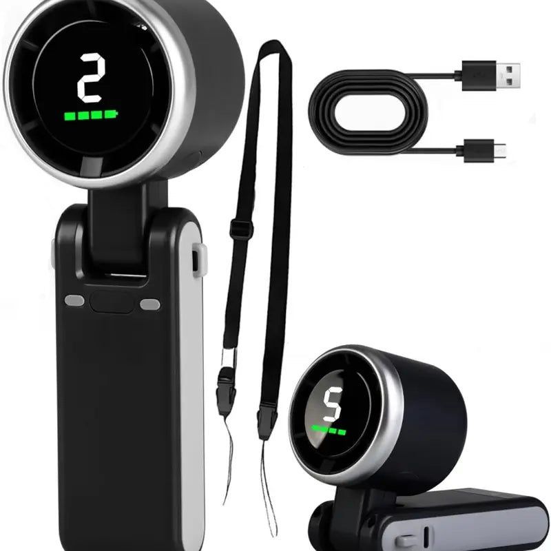 Portable Handheld Turbo Fan, 5 Gear Wind,4000mAh Battery Operated, Up to 10 Working Hours, 3 IN 1 Hand Fan Rechargeable with Air