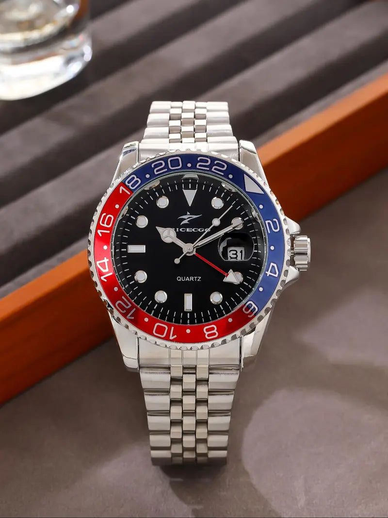 Men's Business Fashion Round Dial Stainless Steel Quartz Wristwatch for Party, Trendy All-match & Exquisite Watch for Birthday Gift with Box