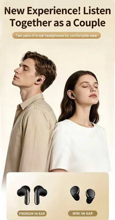 Mini Invisible Headphones, Bluetooth True Wireless In-Ear Earphones with Built-in Mic, Intelligent Touch, ENC Noise Canceling, IPX5 Waterproof – Perfect for Sport, Workout, Running, Gym. Available for Two Users (Two Pairs of Earbuds).