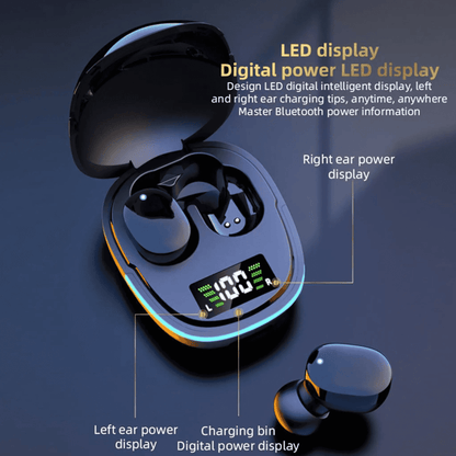 True Wireless Earbuds Tech Gadgets - LED Digital Power Display, Chargeable, IPX4 Sweat Resistant Sweatproof Pod-Style RGB In-Ear Headphones, Bluetooth 5.3 Stable Connection, Auto Pairing for Sports & Daily Use