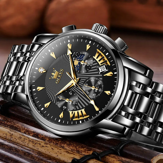 OLEVS Men's Watch Chronograph Business Dress Quartz Stainless Steel Water Resistant Luminous Date Wristwatch