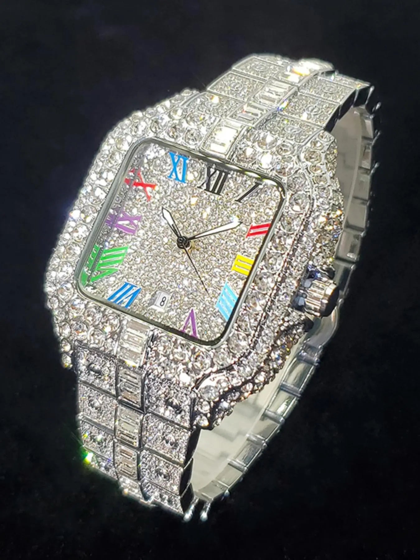 Men's Elegant Rhinestone Decorated Square Quartz Watch, Exquisite Trendy Wristwatch, Fashionable Watch for Men As Gift with Box, Elegant Square Dial, Stylish Watch, Party Fashion Watch, Stainless Steel Wristwatch