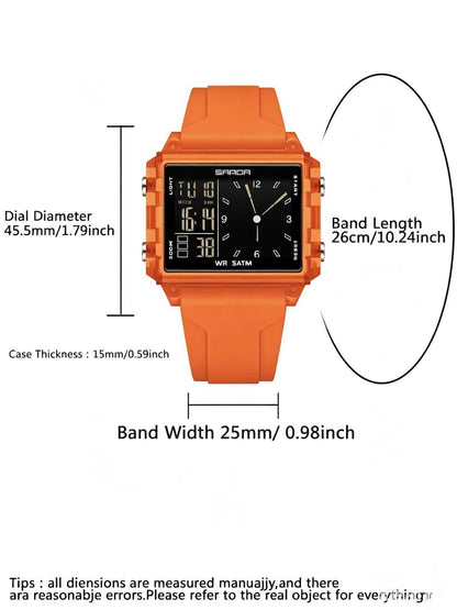 SANDA Unisex Analog-Digital Fashion Watch – Comfort-Fit Silicone Strap that Mimics the Skin, Waterproof & Luminous. Multi-Functional Youth Style Watch with Countdown Timer, Perfect for Casual Wear.