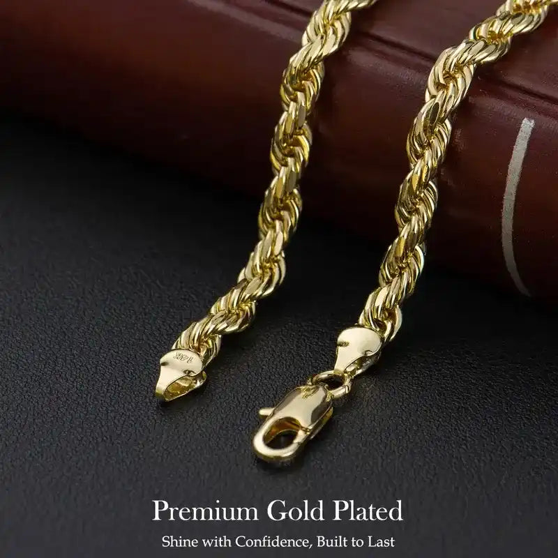 14K Real Gold-Plated 2pcs Bracelet Set (Braided Twist Rope + Bold Cuban Curb Chain) - Gift Box Packaged | Get 2 Bracelets for the Price of 1, No Extra Cost!