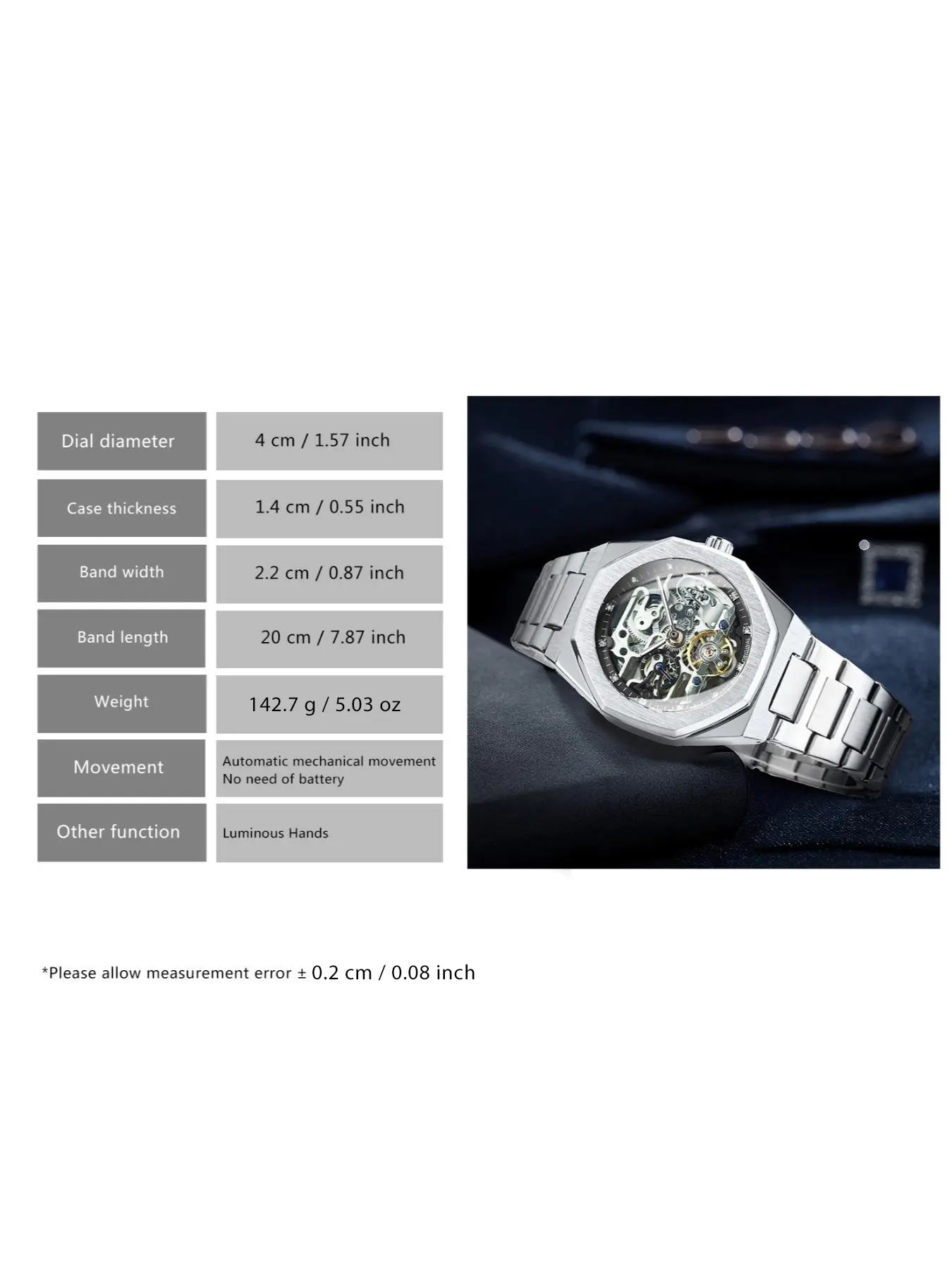 Men's Classic Business Rhinestone Decorated Analog Mechanical Watch, Fashion Watches for Men, Luminous Hands Watch for Party, Daily Clothing Decor, Watch for Birthday Gift with Box, Stainless Steel Wristwatch
