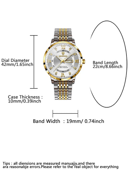 Binbond Waterproof Luminous Men's Watch, Automatic Self-Wind Quartz Wristwatch, Calendar Date Week Display, Trendy Fashion Timepiece