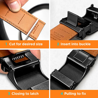 Can be trimmed] Mens Belt Leather Ratchet Easy Release Belt For Men Designer Belt Dress and Casual with Adjustable Buckle for Men's Wear Gift Outdoorfun Textured for Birthday Gift/ accessories men/business belt no hole
