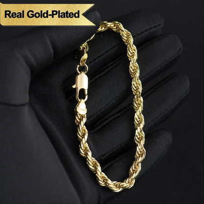 14K Real Gold-Plated 2pcs Bracelet Set (Braided Twist Rope + Bold Cuban Curb Chain) - Gift Box Packaged | Get 2 Bracelets for the Price of 1, No Extra Cost!