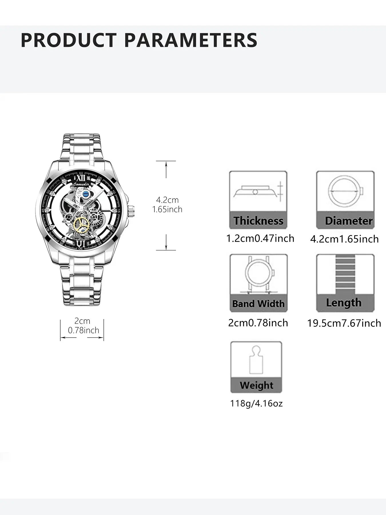 Men's Silver Color Steel Strap Dual-Sided Transparent Sporty Casual Business Watch, Quartz Wristwatch, Analog Round Face, Quartz Movement, Alloy Case