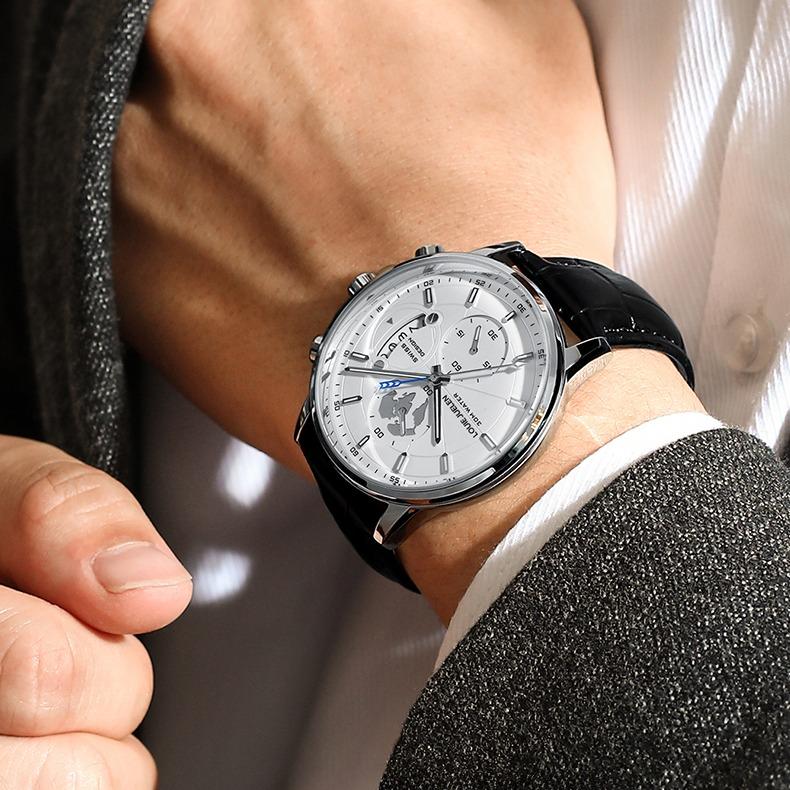 Elegant Men's Watch: Globe Design, 30m Water Resistance, Luminous Dial, Calendar & Chronograph | Stylish for Day & Business | Classic Timepiece