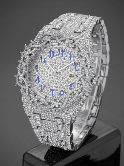 Men's Quartz Watch New Full Rhinestone Strap Ice-Cold Hip-Hop Large Dial, Unique Mesh Zirconia Design, Party Gift for Men Women, Rhinestone Watches, Rhinestone Wrist Watch