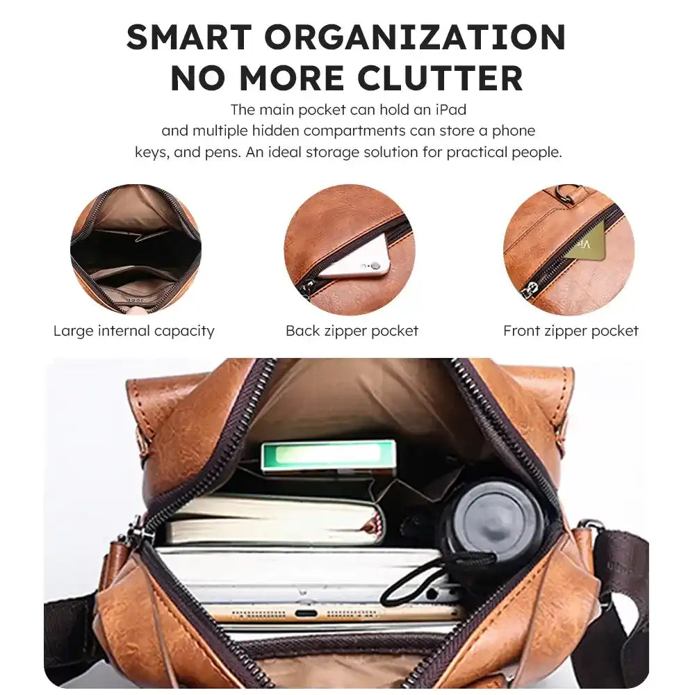 PU Leather Crossbody Bag Retro Street Style Large Capacity Commuter Bag with Adjustable Shoulder Strap for Business Travel Daily Use