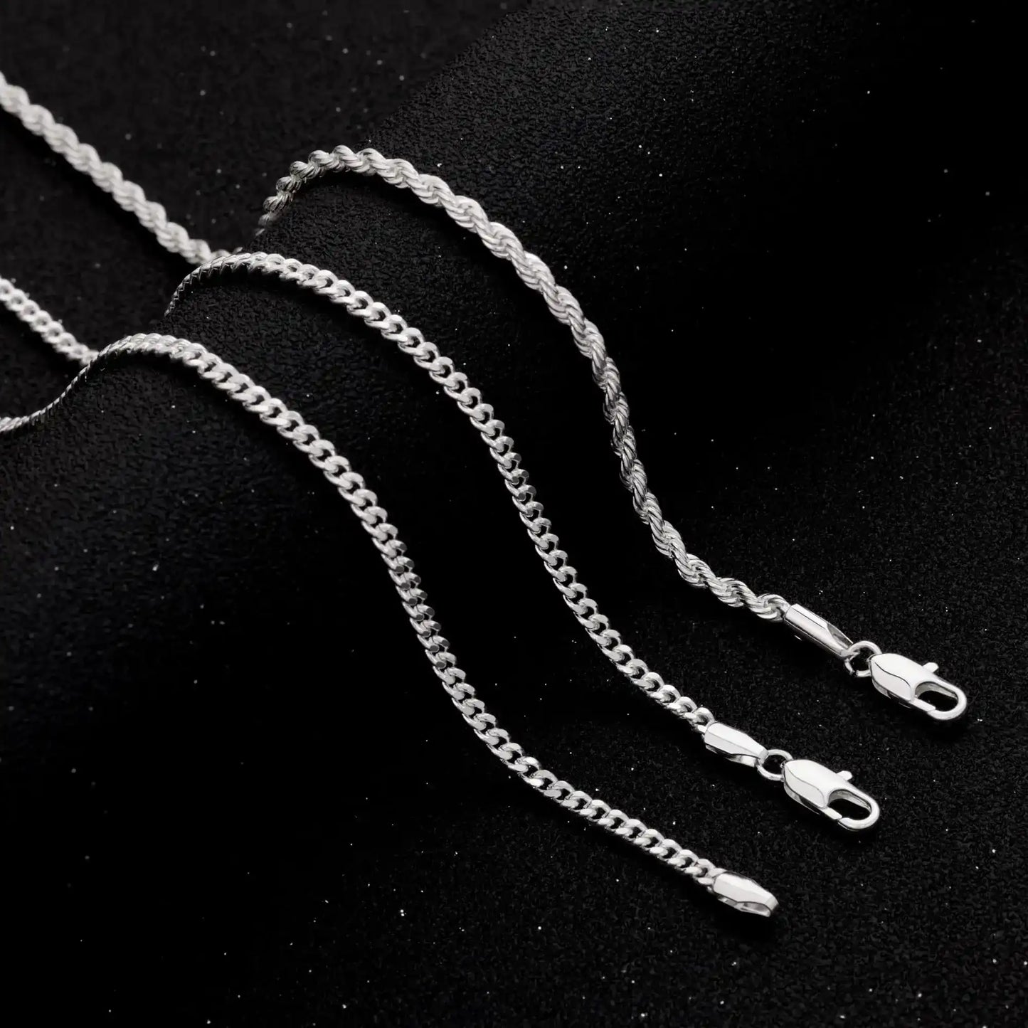 Tewiky Greenish Spring Trendy 2Pcs 3mm Chain Necklace for Men Silver Layered Cuban Link Rope Necklaces Set Simple Jewelry Gift 18-28 Inches Present Jewelry