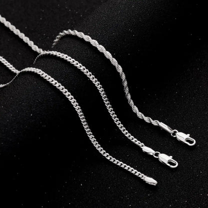 Tewiky Greenish Spring Trendy 2Pcs 3mm Chain Necklace for Men Silver Layered Cuban Link Rope Necklaces Set Simple Jewelry Gift 18-28 Inches Present Jewelry