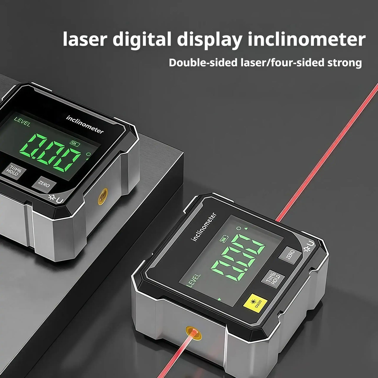 Magnetic Digital Angle Finder with Dual Laser Guide & 360° Magnetic Attachment Rechargeable Angle Meter for Woodworking Construction and Machinery
