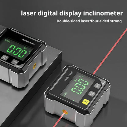 Magnetic Digital Angle Finder with Dual Laser Guide & 360° Magnetic Attachment Rechargeable Angle Meter for Woodworking Construction and Machinery