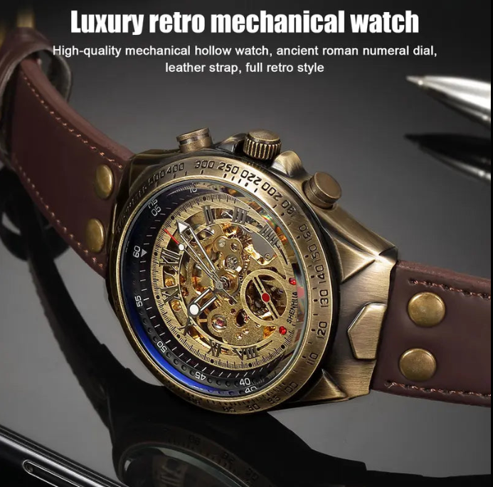 Automatic Mechanical Watch for Men-Classic Skeleton Dial Precision Wristwatch,Fashion Accessory with Retro Design,waterproof Gift for smart man