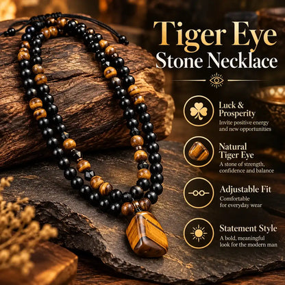 1 Piece Fashionable Retro Natural Tiger's Eye Geometric Pendant Adjustable Beaded Necklace Men's and Women's Daily Wear Jewelry Gifts