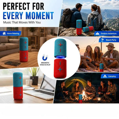Portable Bluetooth Speaker with Magnetic 2-in-1 Design IPX4 Water Resistant 10H Playtime TWS Pairing BT5.3 FM Radio for Home Party Outdoor Beach Audio Stereo 20W Subwoofer Dophin Audio