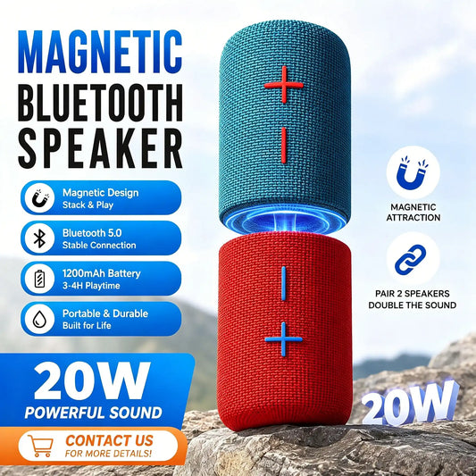 Portable Bluetooth Speaker with Magnetic 2-in-1 Design IPX4 Water Resistant 10H Playtime TWS Pairing BT5.3 FM Radio for Home Party Outdoor Beach Audio Stereo 20W Subwoofer Dophin Audio