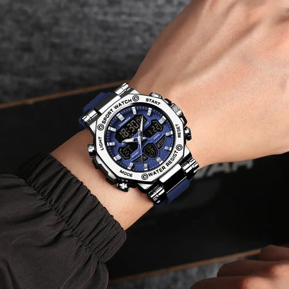 Men's Business Digital Watch Gift – 2026 Multifunctional Dual-Display, 50m Waterproof, Chronograph, Backlight, Blue Dial Stainless Steel, Outdoor Casual Style, with Gift Box – Ideal Birthday & Business Choice