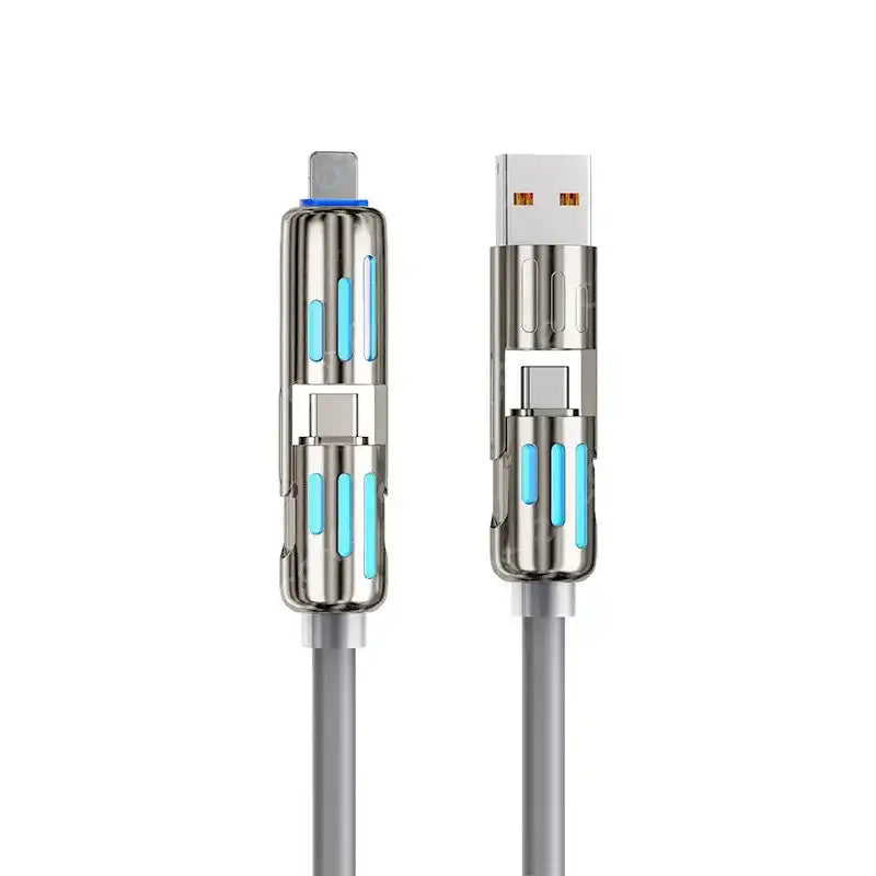 240W 4-in-1 USB-C Cable, PD Fast Charging, Data Sync, USB-A, Type-C, Lightning, Aluminum, Compatible with Samsung, TECNO, Infinix, Itel, HMD Nokia, Apple (iPhone/iPad), Xiaomi, Laptops