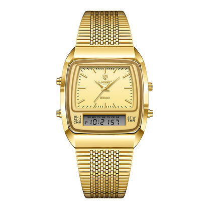 Watches for men 34.5mm x 40mm x 10.5mm case 3ATM waterproof and scratch resistant mirror dual time zone fashionable gold watch multifunctional timing alarm clock digital sports watch couple's New Year gift