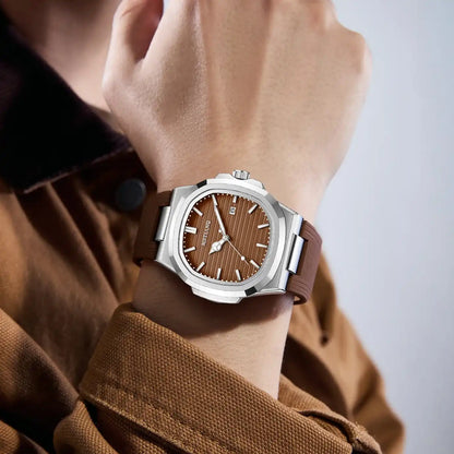 Men's Minimalist Fashion Watch, Rose Gold Dial, Waterproof, Luminous, Silicone Strap, Business Watch