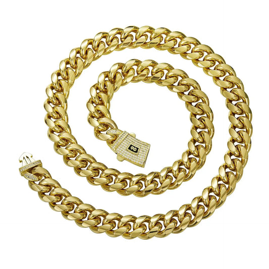 14K Real Gold-Plated Miami Cuban Necklace Waterproof, Fade-Proof Hypoallergenic, The Latest Electroplating Process for Rust Prevention, Miami Link Chain 8mm 20 inch, Hip-Hop Style Fashion Timeless Shine for Every Look men's jewelry
