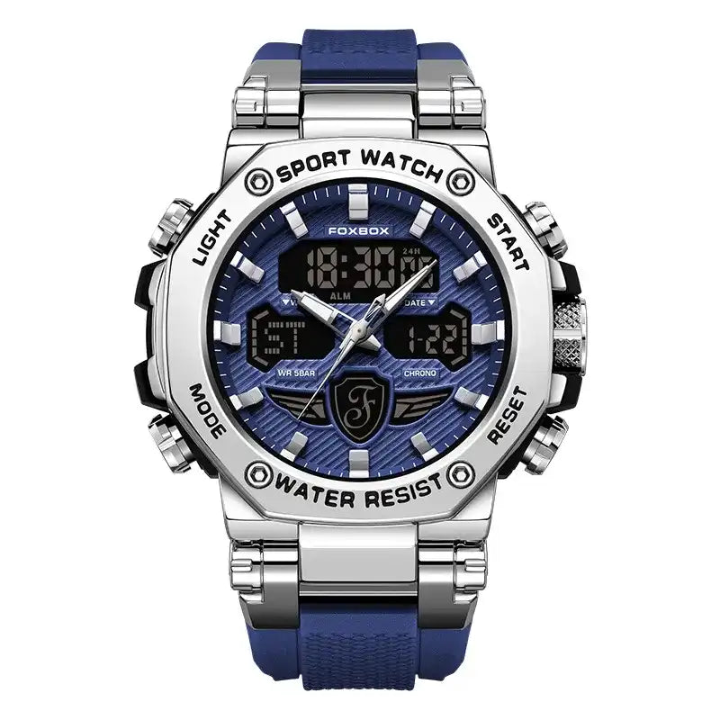 Men's Business Digital Watch Gift – 2026 Multifunctional Dual-Display, 50m Waterproof, Chronograph, Backlight, Blue Dial Stainless Steel, Outdoor Casual Style, with Gift Box – Ideal Birthday & Business Choice