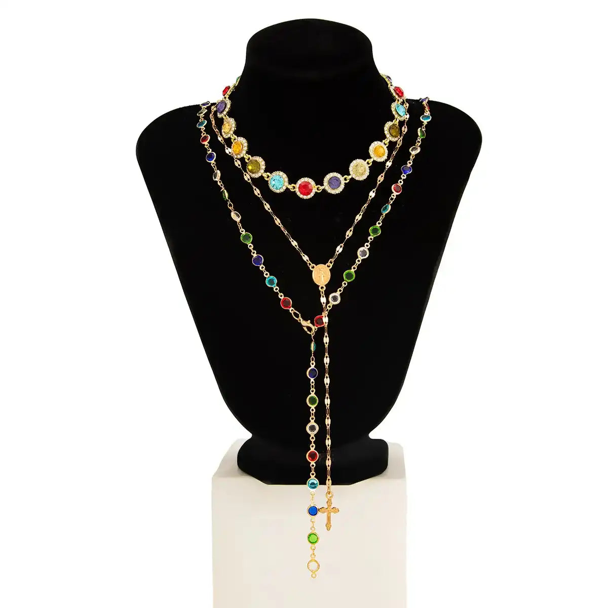 Women's Boho Style Alloy Chain Necklace Set, Boho Chic Crystal, Colorful Crystal Pendant Jewelry for Women, Casual Daily Wear & Holiday Gift Ideas