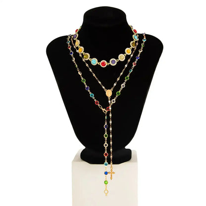 Women's Boho Style Alloy Chain Necklace Set, Boho Chic Crystal, Colorful Crystal Pendant Jewelry for Women, Casual Daily Wear & Holiday Gift Ideas