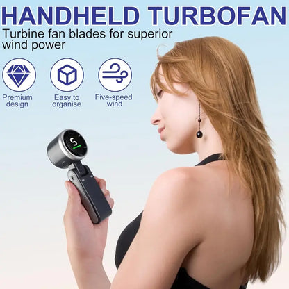 Portable Handheld Turbo Fan, 5 Gear Wind,4000mAh Battery Operated, Up to 10 Working Hours, 3 IN 1 Hand Fan Rechargeable with Air