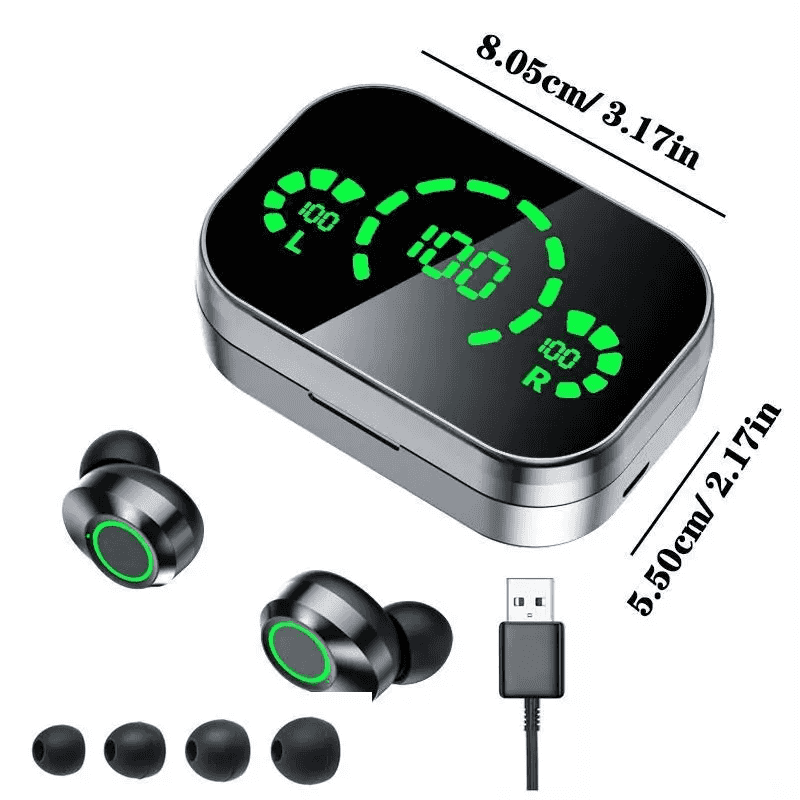 Mirror Display YD03 Bluetooth Earbuds – Premium High-Gloss Mirror Finish, LED Touch Screen, Large-Capacity In-Ear Design with Built-in Power Bank for Phone Charging. Perfect Gift for Friends.