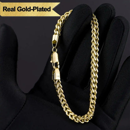 14K Real Gold-Plated 2pcs Bracelet Set (Braided Twist Rope + Bold Cuban Curb Chain) - Gift Box Packaged | Get 2 Bracelets for the Price of 1, No Extra Cost!