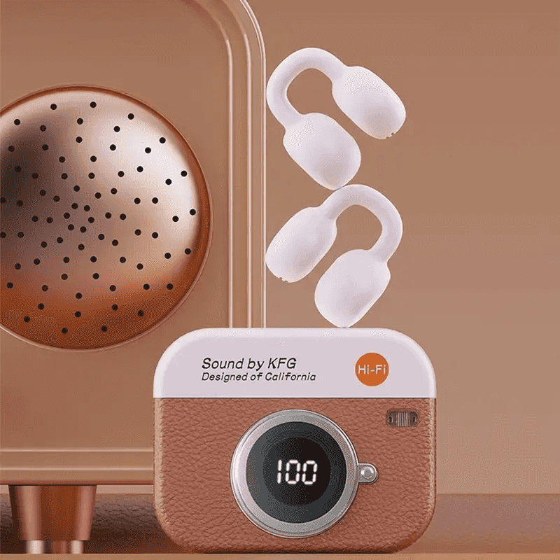 True Wireless Bluetooth-Compatible Headphones – Vintage Camera-Inspired Design, Open-Back Style, Condenser Mic, Compatible with PC/Laptop/Android/iPhone, Lithium Battery Included. An Ideal Gift Choice for Any Occasion.