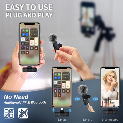 2 pcs Wireless Lavalier Microphones for iPhone, Android, iPad - Mini Wireless Clip-on Microphones Crystal Clear Sound Quality for Recording, Live Streaming,Vlog