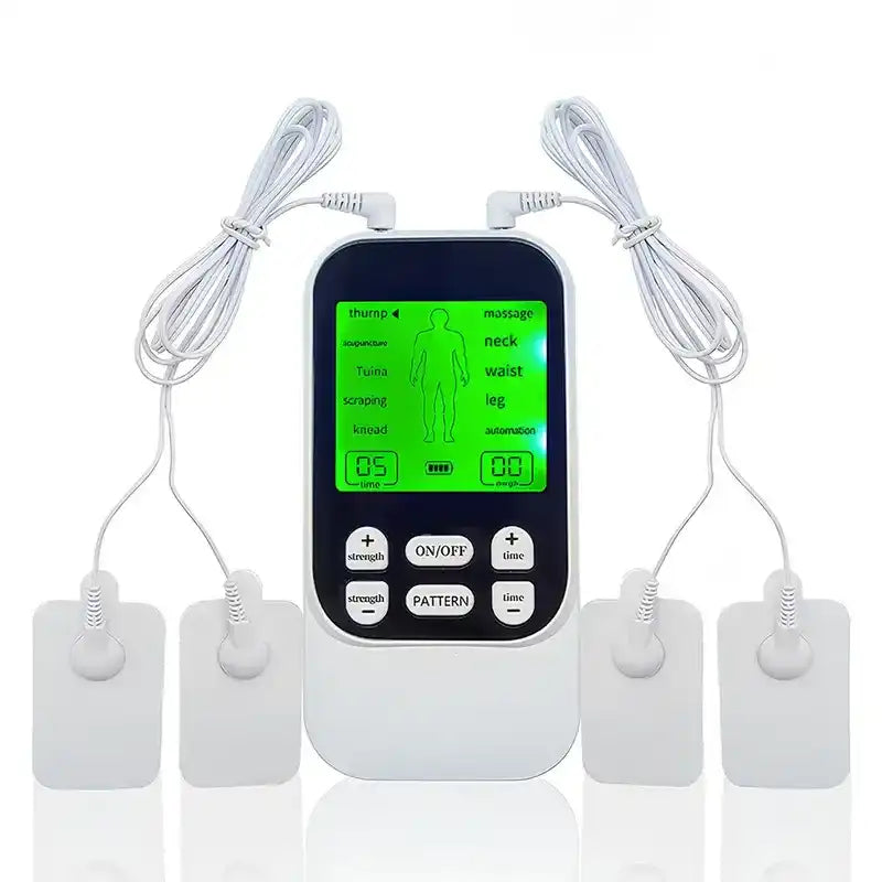 Muscle Massage Unit, 10 Modes Dual Channel, 30 Intensity Levels, Compact Rechargeable Body Massager with 4 Pads