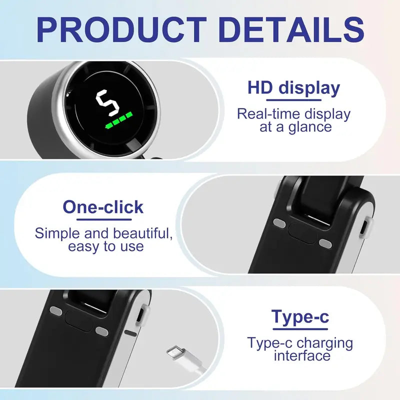 Portable Handheld Turbo Fan, 5 Gear Wind,4000mAh Battery Operated, Up to 10 Working Hours, 3 IN 1 Hand Fan Rechargeable with Air